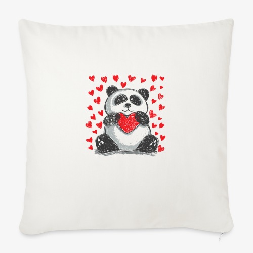 Panda & heart - Throw Pillow Cover 17.5” x 17.5”