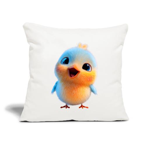 Colorful Cartoon Baby Bird in Orange and Blue - Throw Pillow Cover 17.5” x 17.5”