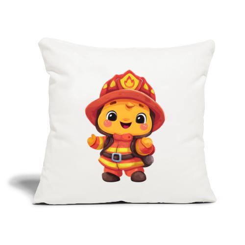 Cute Cartoon Firefighter in Red and Yellow Suit - Throw Pillow Cover 17.5” x 17.5”