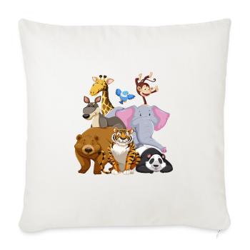 Zoo Animals Wildlife Day Tee - Throw Pillow Cover 17.5” x 17.5” - natural white - Front