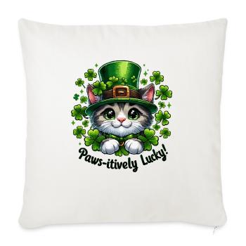 Paws itively Lucky Festive Cat with St Patrick s - Throw Pillow Cover 17.5” x 17.5” - natural white - Front
