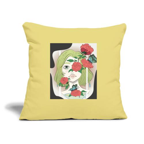 Girl with Rose Vine - Throw Pillow Cover 17.5” x 17.5”