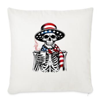 Skeleton holding coffee smoking cigarette Usa flag - Throw Pillow Cover 17.5” x 17.5” - natural white - Front