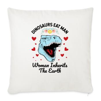 Earth Day Dinosaur Eats Man Women Inherit the Eart - Throw Pillow Cover 17.5” x 17.5” - natural white - Front