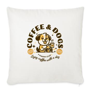Coffee and Dogs Happy Funny - Throw Pillow Cover 17.5” x 17.5” - natural white - Front