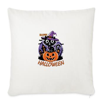 Happy Halloween Cat with Pumpkin - Throw Pillow Cover 17.5” x 17.5” - natural white - Front