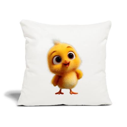 Cute Cartoon Yellow Chick with Big Sparkling Eyes - Throw Pillow Cover 17.5” x 17.5”