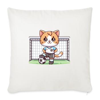 Cute Soccer Player Cat - Throw Pillow Cover 17.5” x 17.5” - natural white - Front