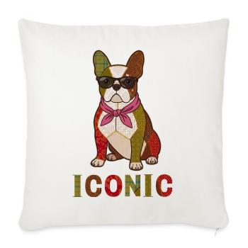 Iconic French Bulldog Sunglasses Patchwork - Throw Pillow Cover 17.5” x 17.5” - natural white - Front