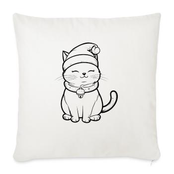 Christmas Coloring Page Cute Cat with Winter Hat - Throw Pillow Cover 17.5” x 17.5” - natural white - Front
