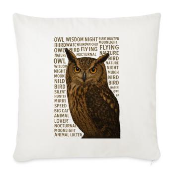 Majestic Owl Night Wisdom Design - Throw Pillow Cover 17.5” x 17.5” - natural white - Front