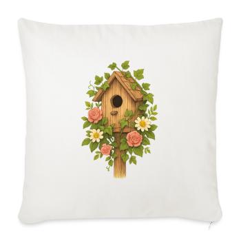Rustic Floral Birdhouse Design - Throw Pillow Cover 17.5” x 17.5” - natural white - Front