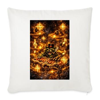 Cosmic DJ Raccoon in Neon Orbit - Throw Pillow Cover 17.5” x 17.5” - natural white - Front