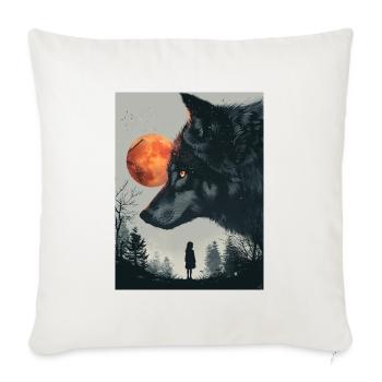 Enigmatic Wolf and Moon Landscape - Throw Pillow Cover 17.5” x 17.5” - natural white - Front