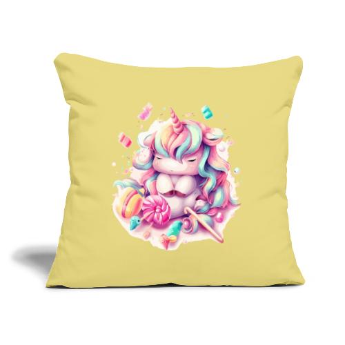Cute Baby Unicorn In Candy Heaven - Throw Pillow Cover 17.5” x 17.5”
