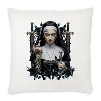 Gothic Nun with Cross and Swords - Throw Pillow Cover 17.5” x 17.5” - natural white - Front