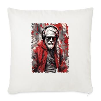 Rebel Yuletide - Hipster Santa with Headphones - Throw Pillow Cover 17.5” x 17.5” - natural white - Front