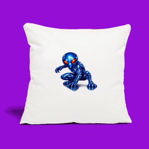 Blue Alien Crouch - Throw Pillow Cover 17.5” x 17.5”