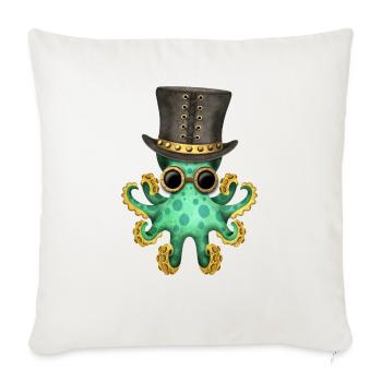 Steampunk Green Octopus - Throw Pillow Cover 17.5” x 17.5” - natural white - Front