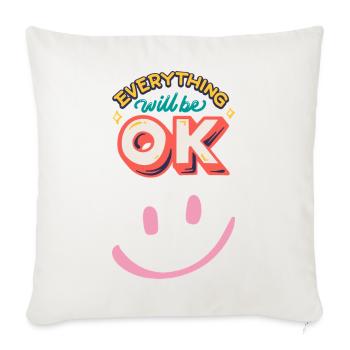 Retro Everything Will Be OK Daisy Graphic Tee - Throw Pillow Cover 17.5” x 17.5” - natural white - Front