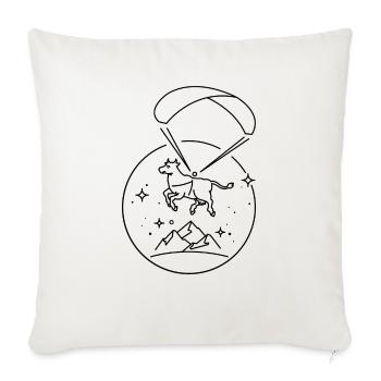 Cow Flying With Parachute - Throw Pillow Cover 17.5” x 17.5” - natural white - Front