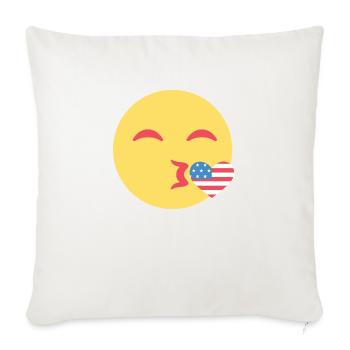 Happy Face Kiss America Flag - Throw Pillow Cover 17.5” x 17.5” - natural white - Front