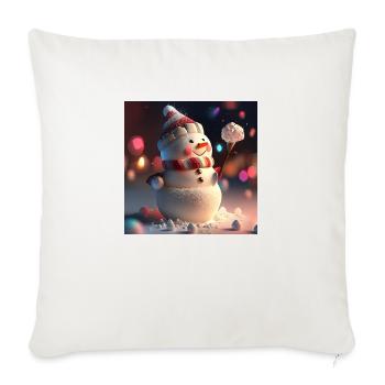 Snowman holding Candy - Throw Pillow Cover 17.5” x 17.5” - natural white - Front