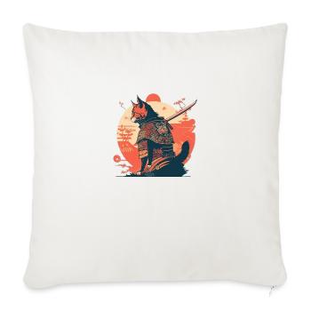 Samurai cat features unique swords and katana - Throw Pillow Cover 17.5” x 17.5” - natural white - Front