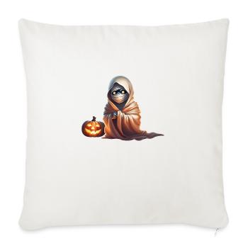Little Mummy Sitting with Pumpkin - Throw Pillow Cover 17.5” x 17.5” - natural white - Front