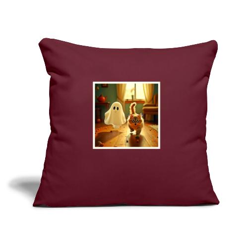 Funny Kitten Spooky Friend - Throw Pillow Cover 17.5” x 17.5”