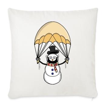 Parachuting Snowman - Throw Pillow Cover 17.5” x 17.5” - natural white - Front