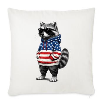 Cool Patriotic Raccoon USA Flag - Throw Pillow Cover 17.5” x 17.5” - natural white - Front