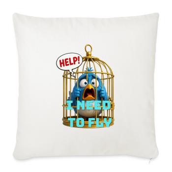 I Need to Fly – Cute Caged Bird Freedom Design  - Throw Pillow Cover 17.5” x 17.5” - natural white - Front