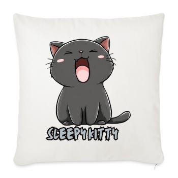 Sleepy Kitty Yawning Illustration - Throw Pillow Cover 17.5” x 17.5” - natural white - Front