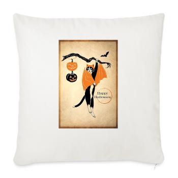 Cat Bat Halloween Funny Cat - Throw Pillow Cover 17.5” x 17.5” - natural white - Front