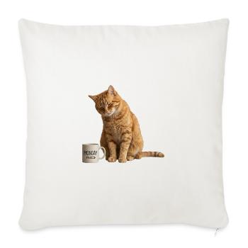 Sleepy Cat with Monday Mug - Throw Pillow Cover 17.5” x 17.5” - natural white - Front