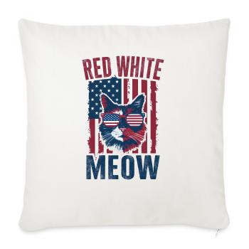 red white and meow Meow Kitty Funny Cats - Throw Pillow Cover 17.5” x 17.5” - natural white - Front