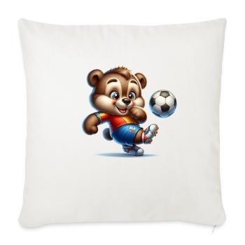 Cute Soccer Player Bear - Throw Pillow Cover 17.5” x 17.5” - natural white - Front