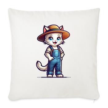 Cute Cat Farmer - Throw Pillow Cover 17.5” x 17.5” - natural white - Front