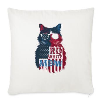 red white and meow Meow Kitty Funny Cats - Throw Pillow Cover 17.5” x 17.5” - natural white - Front