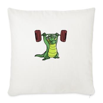 Weightlifting Crocodile - Throw Pillow Cover 17.5” x 17.5” - natural white - Front