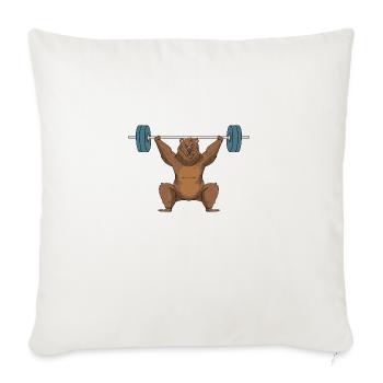 Weightlifting Brown Bear - Throw Pillow Cover 17.5” x 17.5” - natural white - Front
