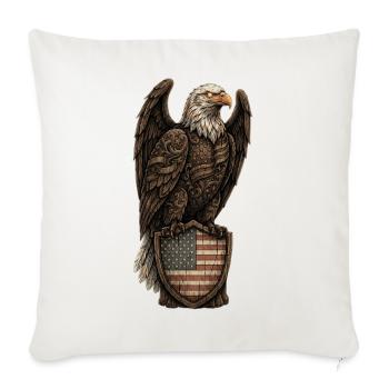 American Eagle Totem - Rustic Woodcut Patriot - Throw Pillow Cover 17.5” x 17.5” - natural white - Front
