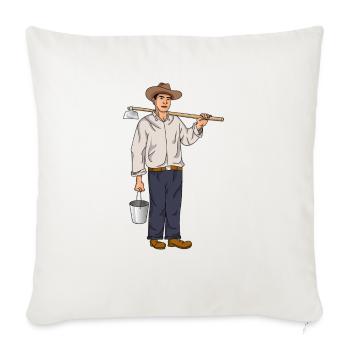 farmer holding hoe and bucket - Throw Pillow Cover 17.5” x 17.5” - natural white - Front