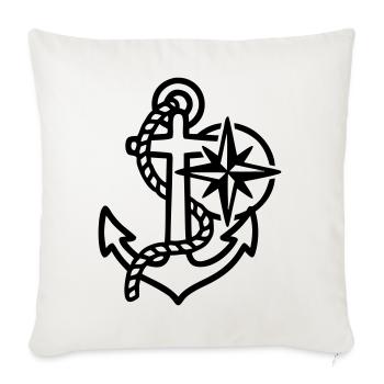 Anchor Compass Rose Maritime Logo - Throw Pillow Cover 17.5” x 17.5” - natural white - Front