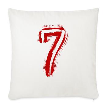Bold red "7" with brushstroke texture on black - Throw Pillow Cover 17.5” x 17.5” - natural white - Front