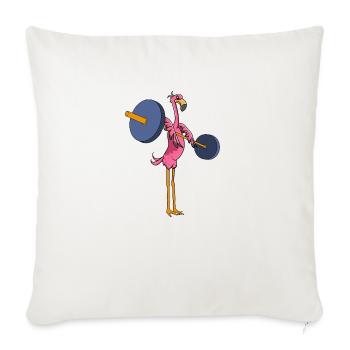 Weightlifting Flamingo - Throw Pillow Cover 17.5” x 17.5” - natural white - Front