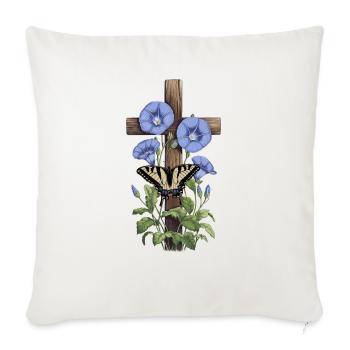 Morning Glory Flowers Rustic Wood Cross Butterfly - Throw Pillow Cover 17.5” x 17.5” - natural white - Front