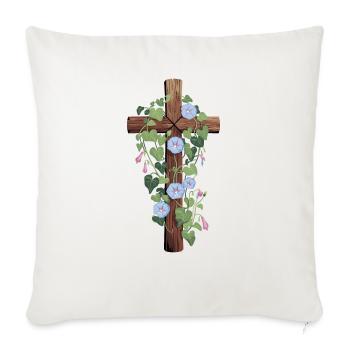 Morning Glory Flowers Vine On Rustic Wood Cross - Throw Pillow Cover 17.5” x 17.5” - natural white - Front