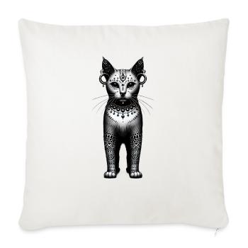 Tribal Cat: Mystic Protector TSQ - Throw Pillow Cover 17.5” x 17.5” - natural white - Front